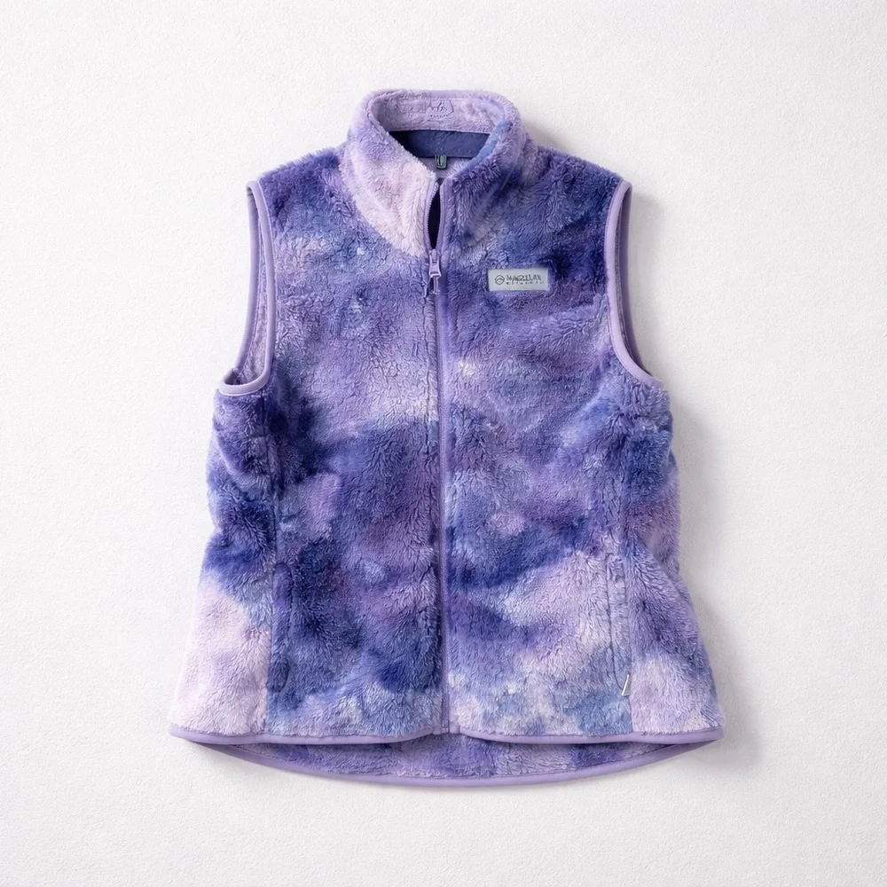 Magellan Outdoors Juniors XL (16) Campfire Sherpa Vest Violet Tulip Tie Dye NWT